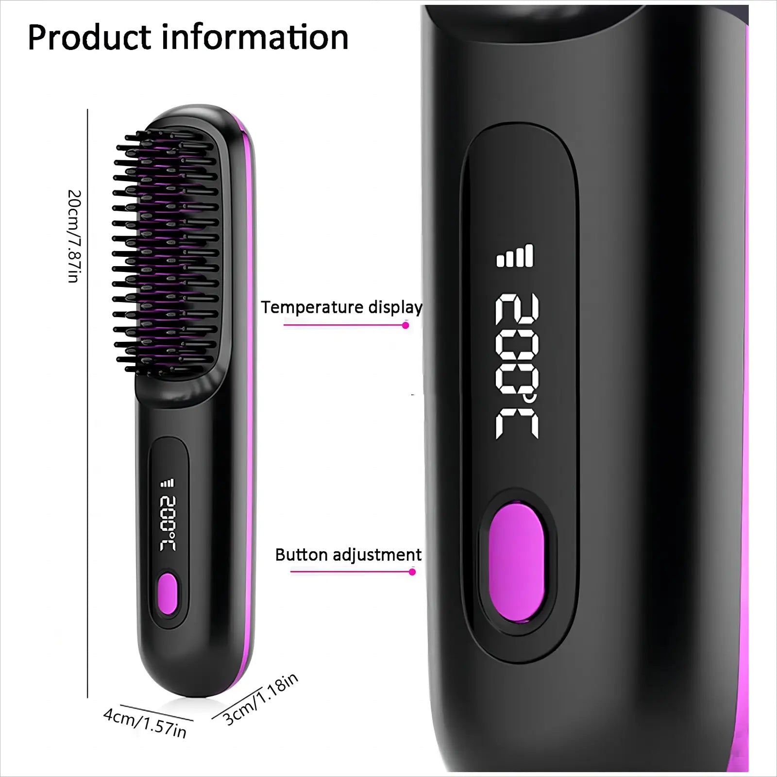 S7 Portable Cordless Hair Straightening Brush with LED Display – USB Rechargeable Mini Hot Brush