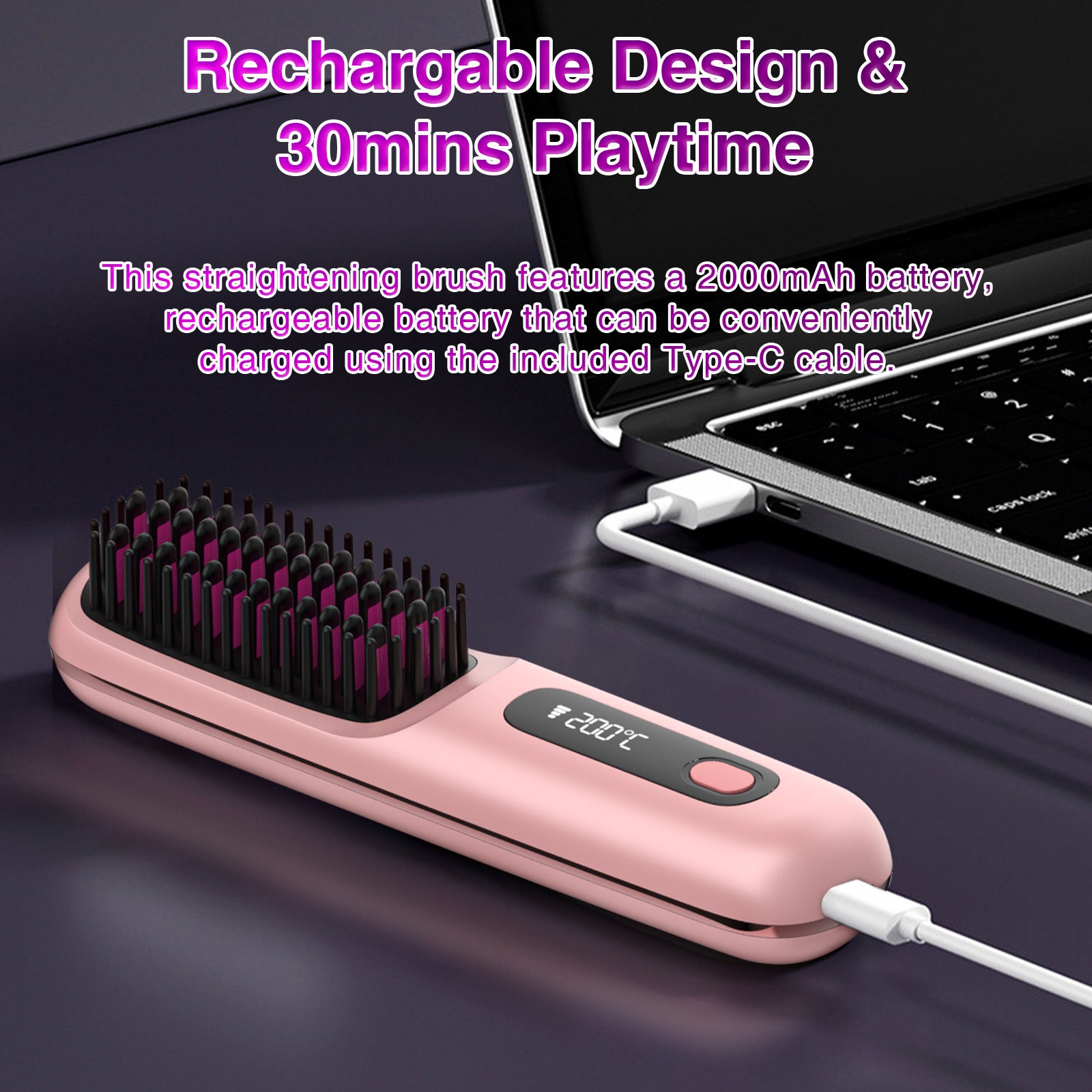 S7 Portable Cordless Hair Straightening Brush with LED Display – USB Rechargeable Mini Hot Brush