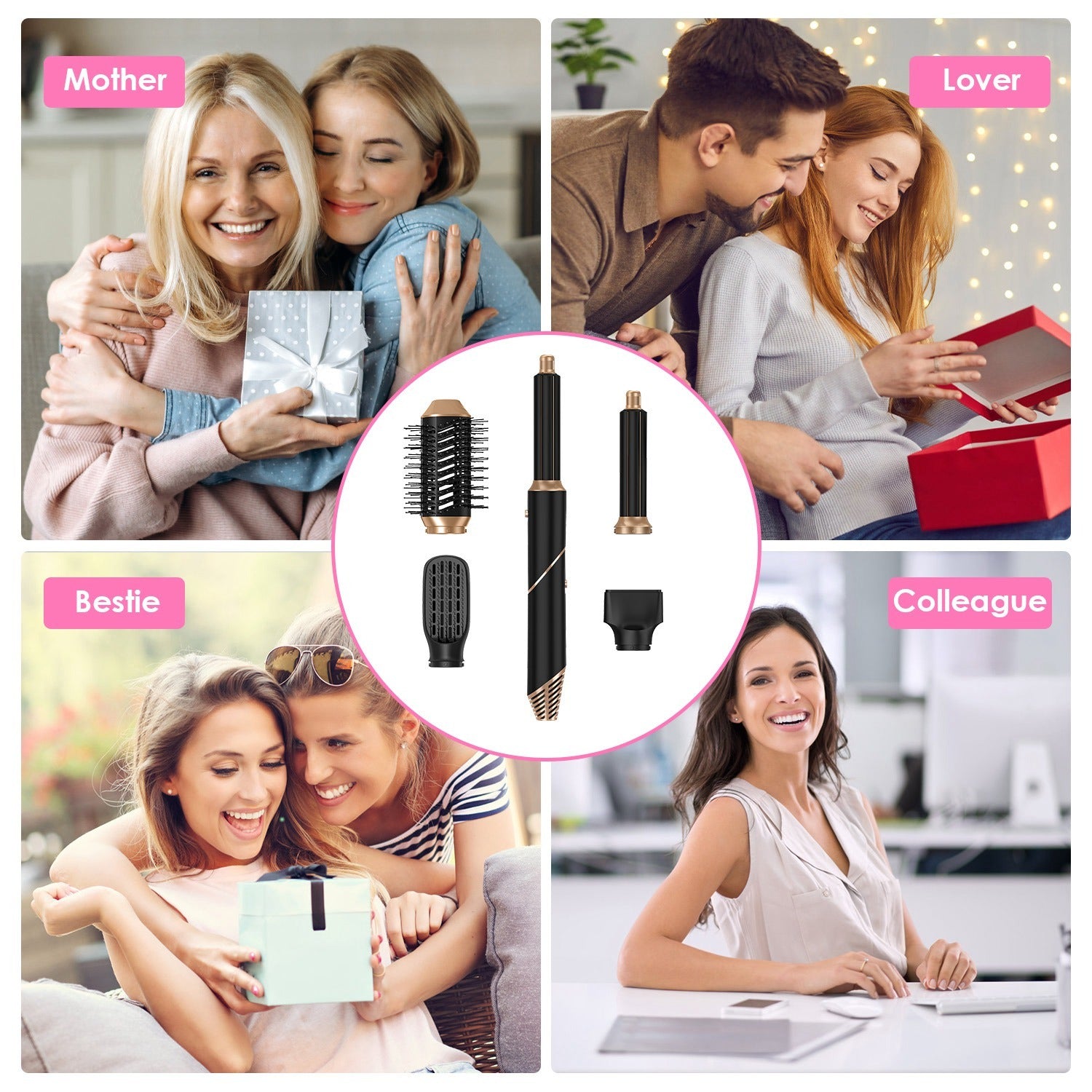 1Pc 5 In 1 Hot Air Styler Straightener Curler Dryer Automatic Wrap Styler Hair Dryer Brush Set With 3 Temp Settings ALCI Plug Glove Cable Tie 2 Alligator Hair Clips