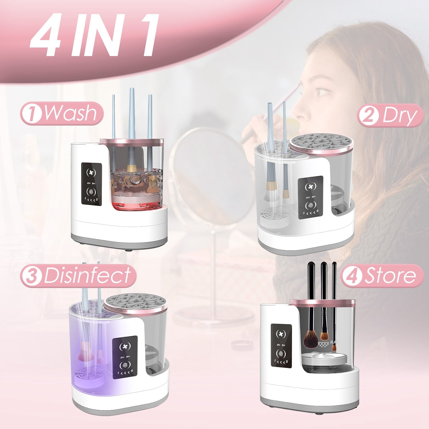 4-in-1 Electric Makeup Brush Cleaner & Dryer with UV Light