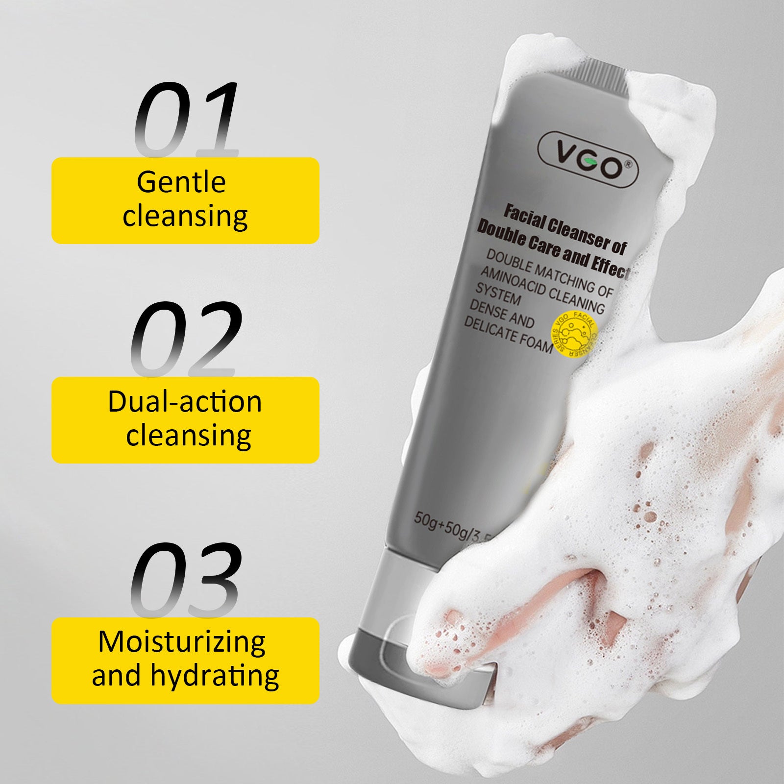 Double-Action Facial Cleanser – Amino Acid Formula for Deep & Gentle Care (50g + 50g)