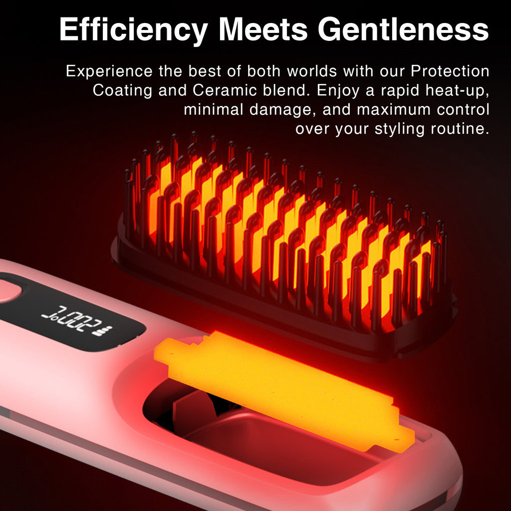 S7 Portable Cordless Hair Straightening Brush with LED Display – USB Rechargeable Mini Hot Brush