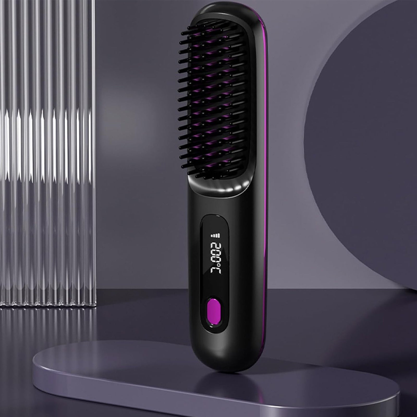 S7 Portable Cordless Hair Straightening Brush with LED Display – USB Rechargeable Mini Hot Brush