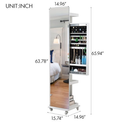 Full Length Mirror 360 Swivel Jewelry Cabinet
