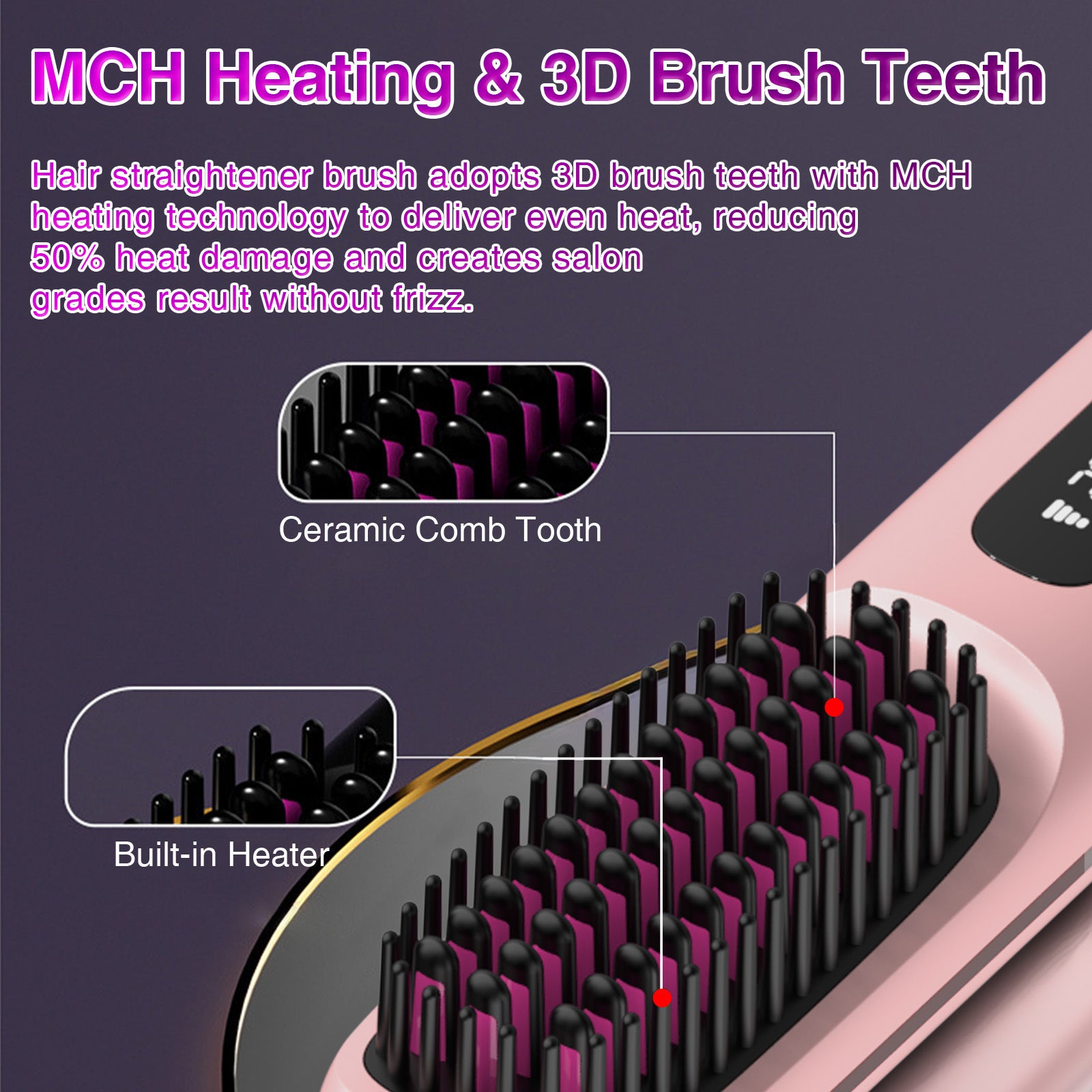 S7 Portable Cordless Hair Straightening Brush with LED Display – USB Rechargeable Mini Hot Brush