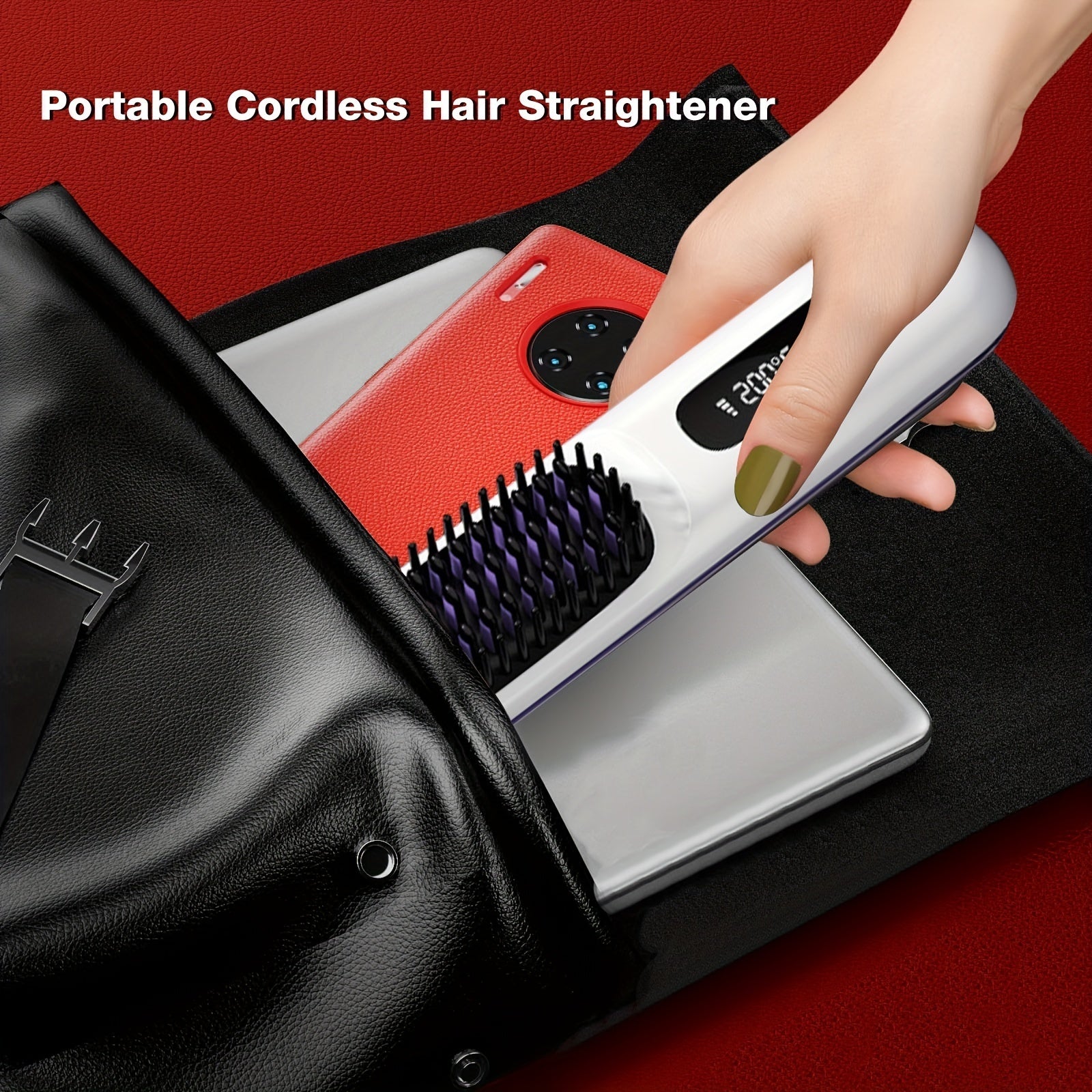 S7 Portable Cordless Hair Straightening Brush with LED Display – USB Rechargeable Mini Hot Brush
