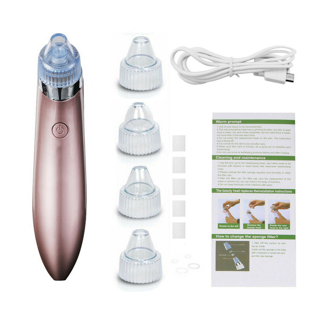 Electric Blackhead Remover – Deep Pore Vacuum Cleaner with 4 Heads & USB Recharge