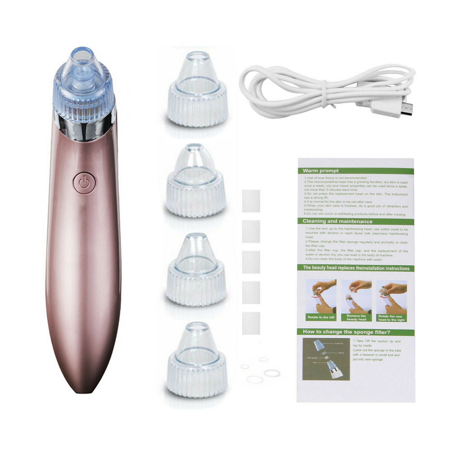 Electric Blackhead Remover – Deep Pore Vacuum Cleaner with 4 Heads & USB Recharge