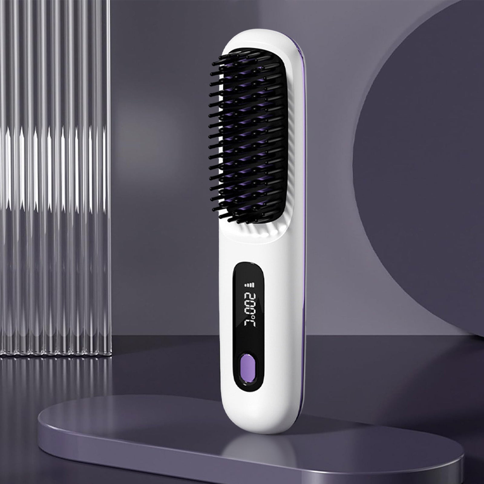 S7 Portable Cordless Hair Straightening Brush with LED Display – USB Rechargeable Mini Hot Brush